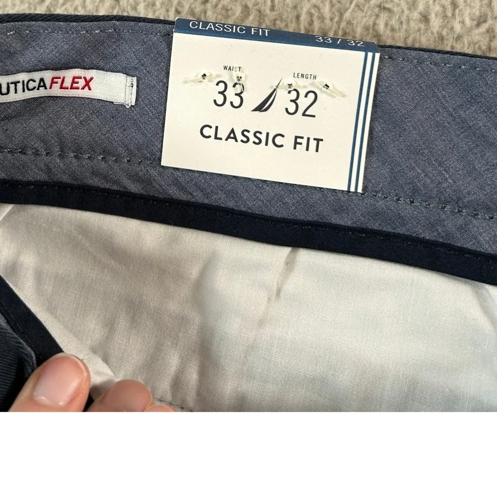 Nautica‎ Mens Classic Fit Flat Front Chino Pants Navy Blue Size 33W x 32L